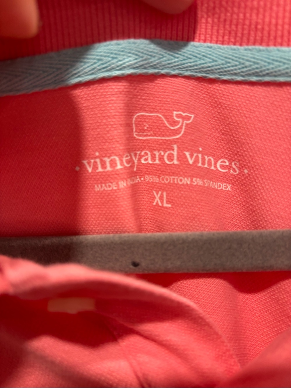 Vineyard Vines Coral Polo with Light Blue Trim